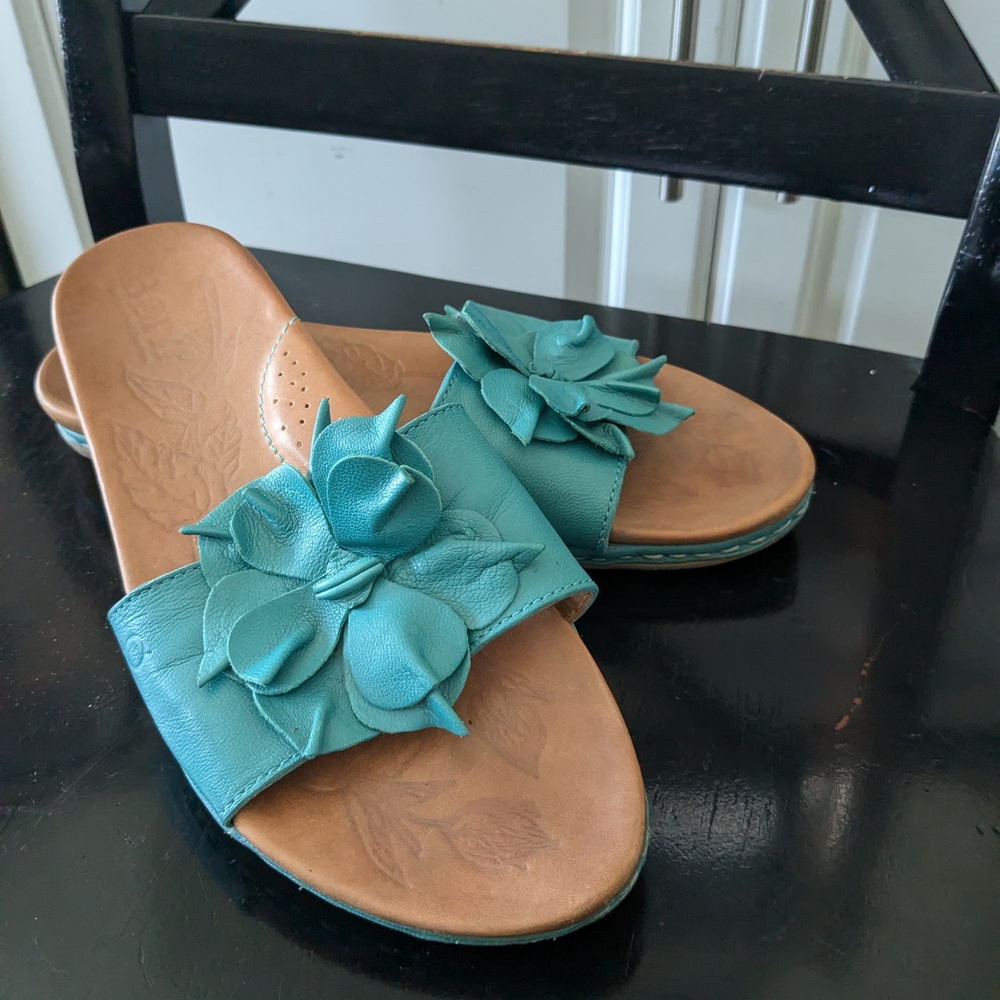 Born Teal Floral Leather Slide Sandals - Picture 6 of 7